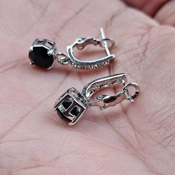 Women Earrings made with Swarovski Elements Black/Silver Tone Jewelry New - Picture 6 of 12
